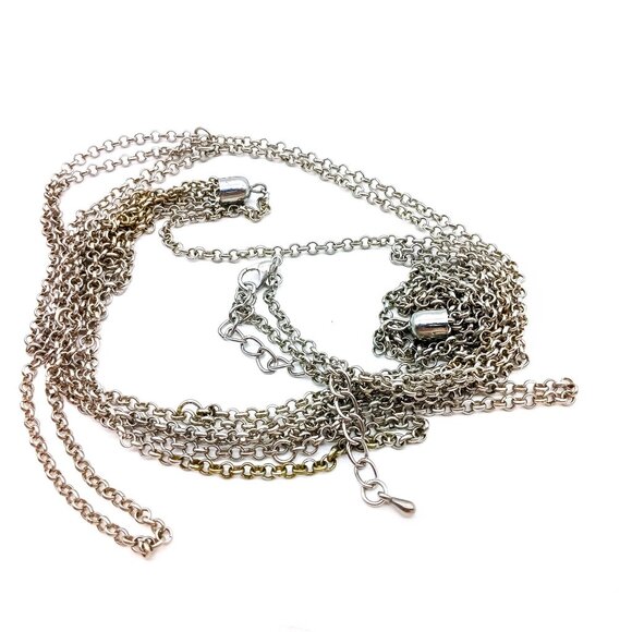 Vintage Long Silver Multi Layer Chain Necklace with Double Tassel Ends - Picture 3 of 3